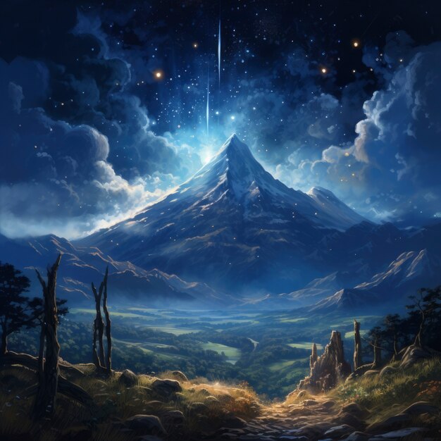 Fantasy style scene with mountains landscape