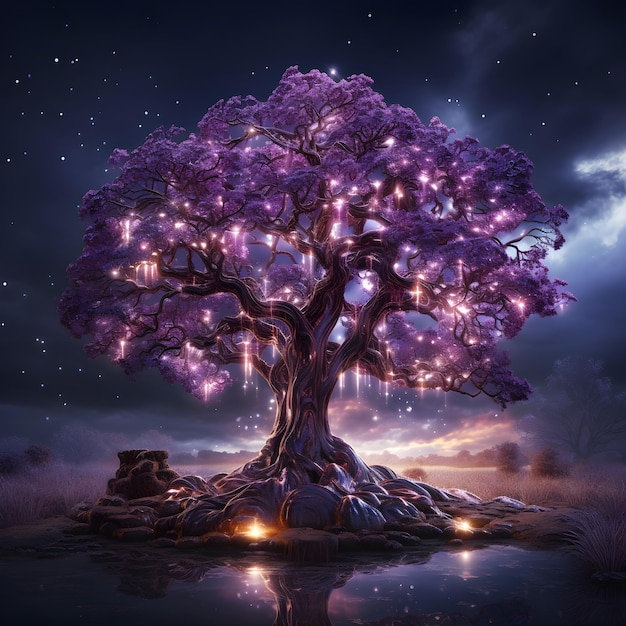 Бесплатное фото Фэнтезийное дерево произведение искусства фон
