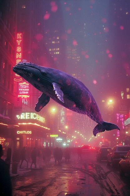 Бесплатное фото Фантастический кит в небе