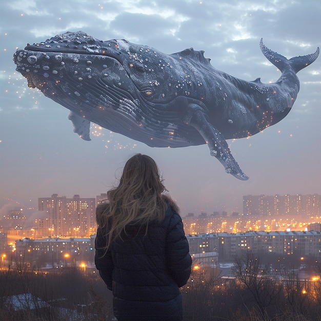 Бесплатное фото Фантастический кит в небе