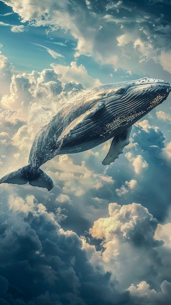 Free photo fantasy whale in the sky