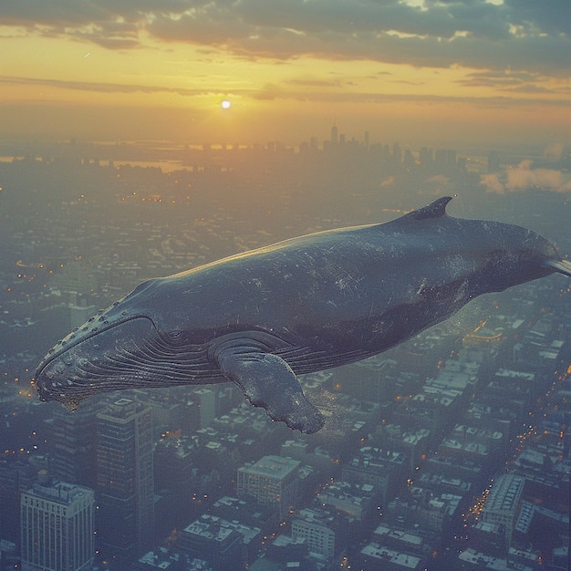 Free photo fantasy whale in the sky