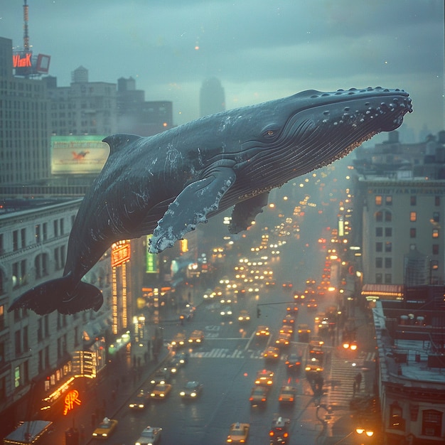 Free photo fantasy whale in the sky