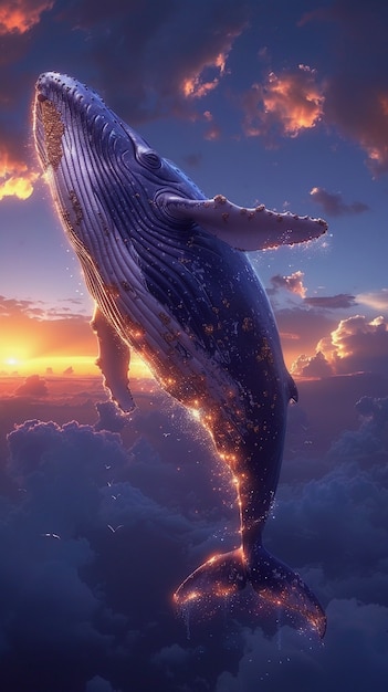 Free photo fantasy whale in the sky