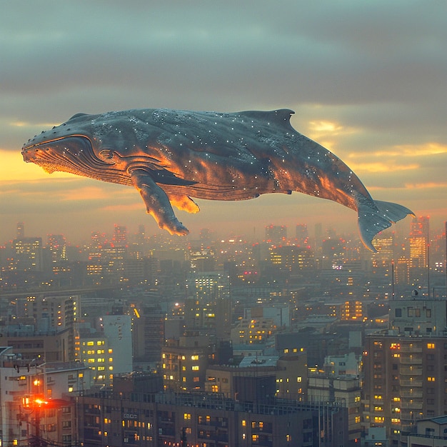 Free photo fantasy whale in the sky