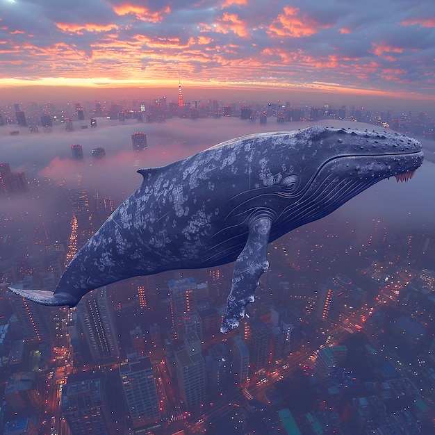 Free photo fantasy whale in the sky