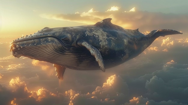 Free photo fantasy whale in the sky