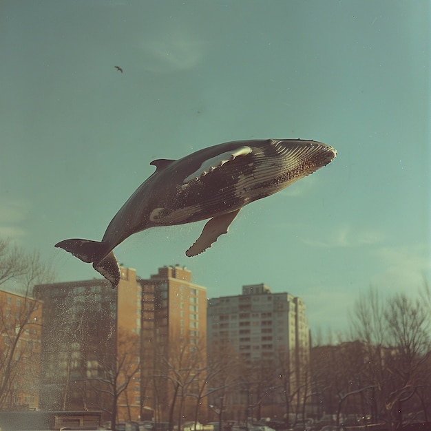 Free photo fantasy whale in the sky