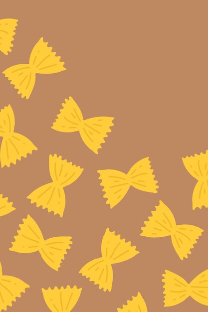 Farfalle pasta pattern background in brown bow shape border