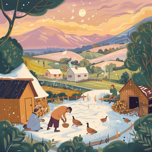 Free Photo farm landscape cartoon illustration