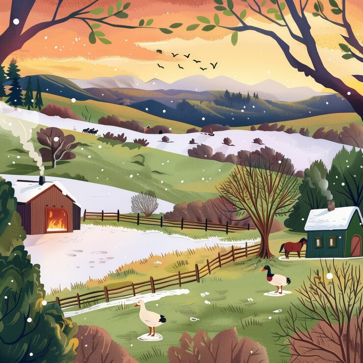 Free Photo farm landscape cartoon illustration