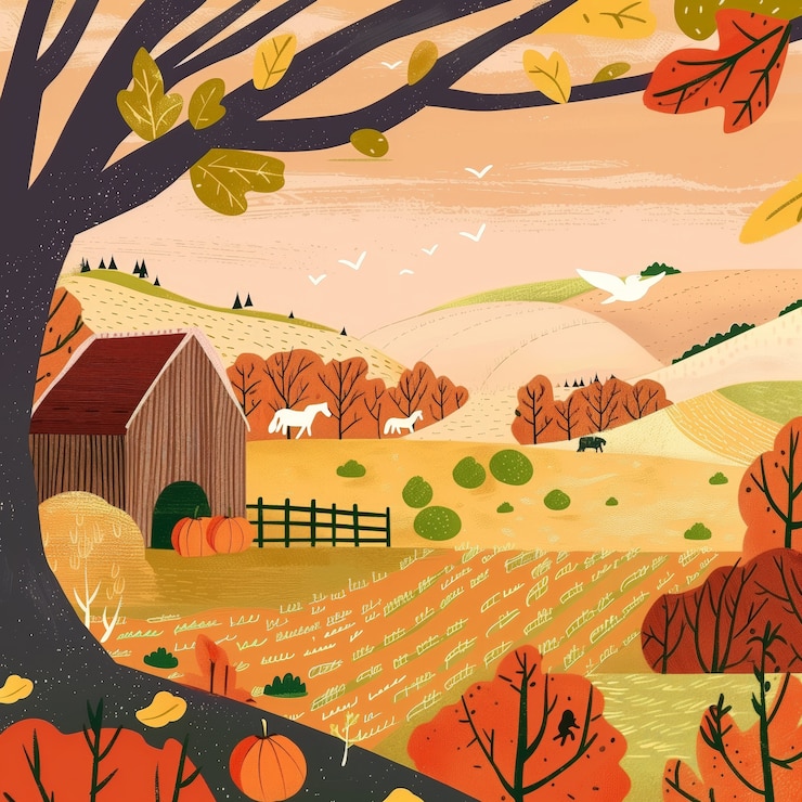 Free Photo farm landscape cartoon illustration