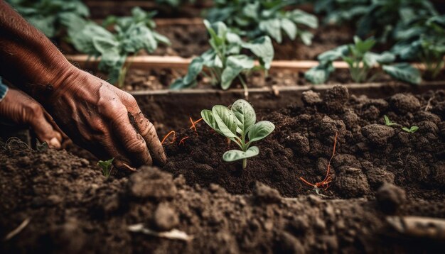 Farm worker planting new life in greenhouse generated by AI