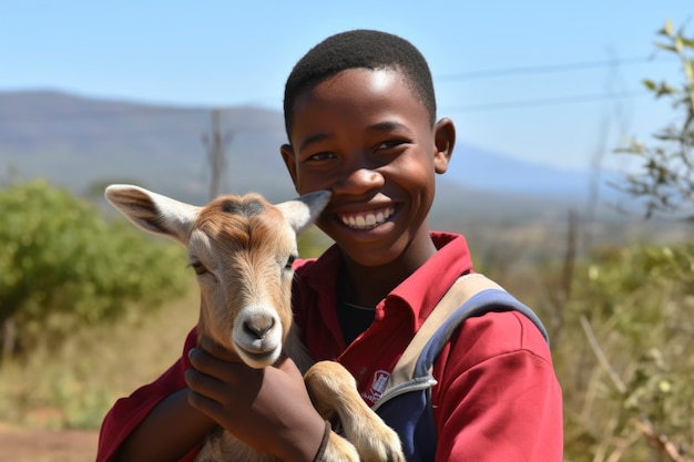 Free photo farmer taking care of goat farm