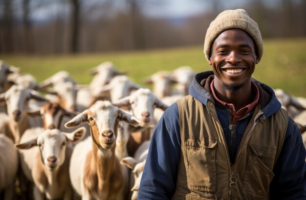 Farmer taking care of goat farm