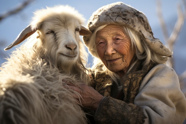 무료 사진 염소 농장을 돌보는 농부