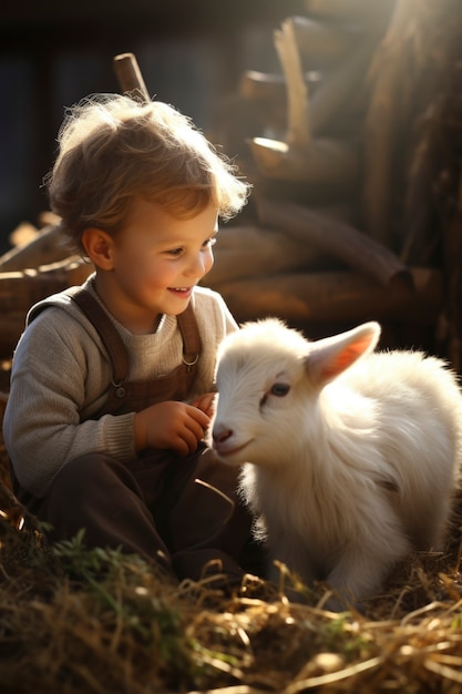 무료 사진 farmer taking care of goat farm