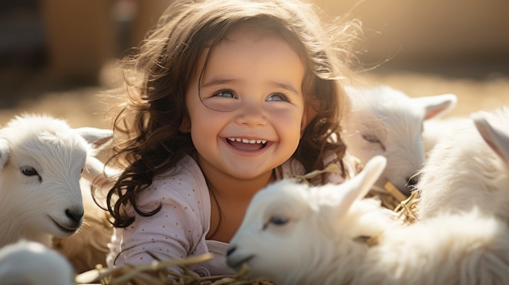 Free Photo farmer taking care of photorealistic goat farm