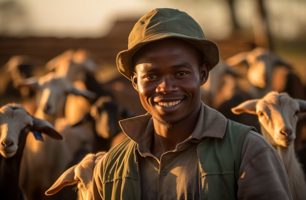 Foto gratuita farmer taking care of photorealistic goat farm