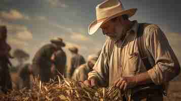 Free photo farmers collecting harvest harvest time