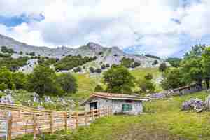 Foto gratuita capanna dei contadini in un ambiente magico in salita