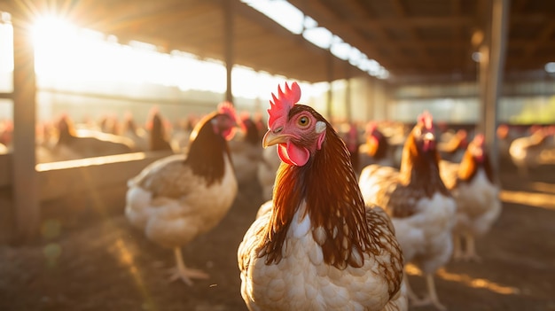 Free photo farming focused on chickens and hens