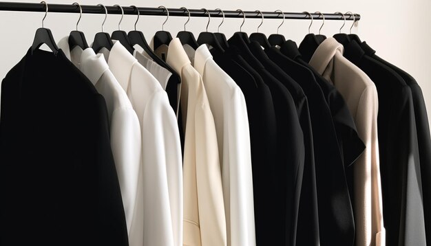 AIによって生成された現代の衣料品店にぶら下がっているファッションコレクション