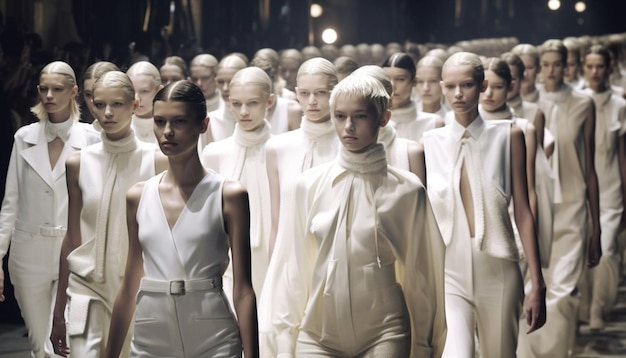 Индустрия моды демонстрирует коллекцию элегантной одежды на сцене, созданную искусственным интеллектом