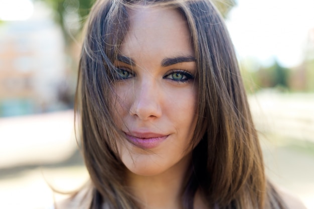 Fashion portrait of beautiful girl in the city.