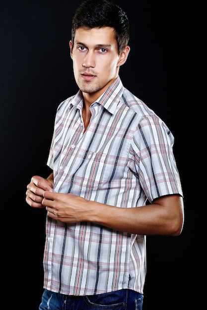 Free Photo Fashion Portrait Of Young Caucasian Man Handsome Model In Casual Clothes Posing In Studio Attractive Male