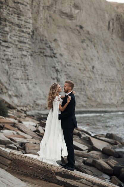 Fashion wedding couple in wedding dress