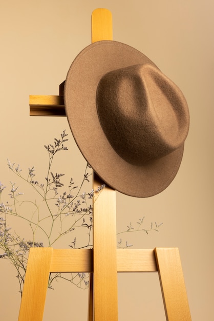 Fashionable fedora hat in studio