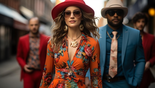A fashionable group of young adults smiling outdoors looking confident generated by artificial intelligence
