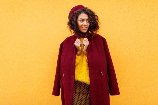 Fashionable portrait of elegant woman in cute fluffy sweate