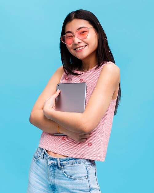 Fashionable woman posing in studio