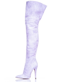 Fashionable woman's boots isolated on white background. beautiful purple high female boots. luxury.