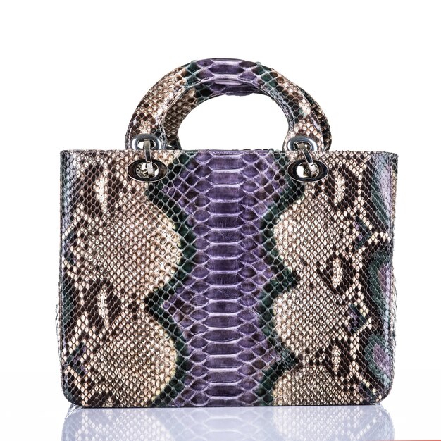 Fashionable Woman Holding Luxury Snakeskin Python Bag. Elegant