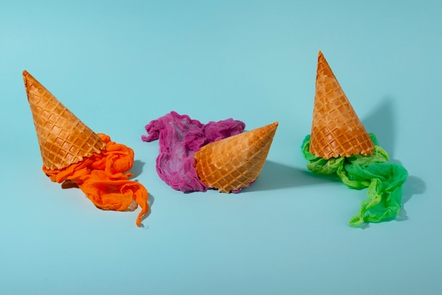 Fast fashion concept with materials and textiles disguised as ice cream