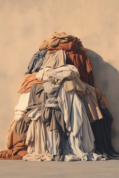 Fast fashion concept with piles of clothes