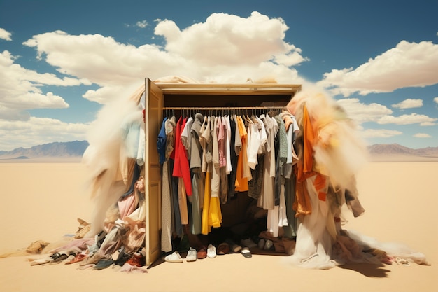 Foto gratuita concetto di moda veloce con pile di vestiti
