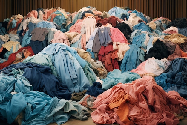 Fast fashion concept with piles of clothes