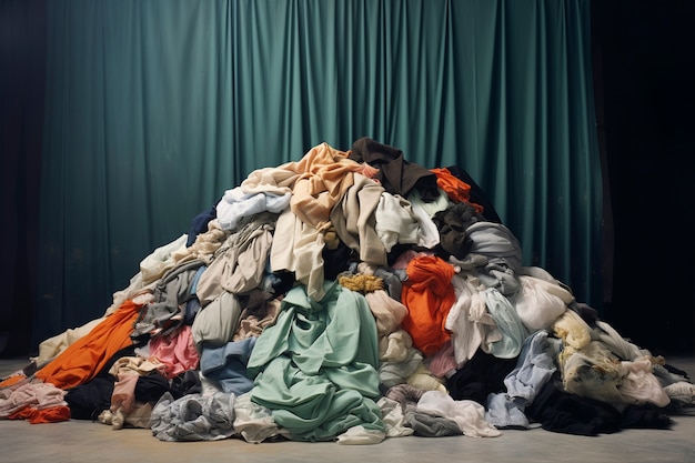 Fast fashion concept with piles of clothes