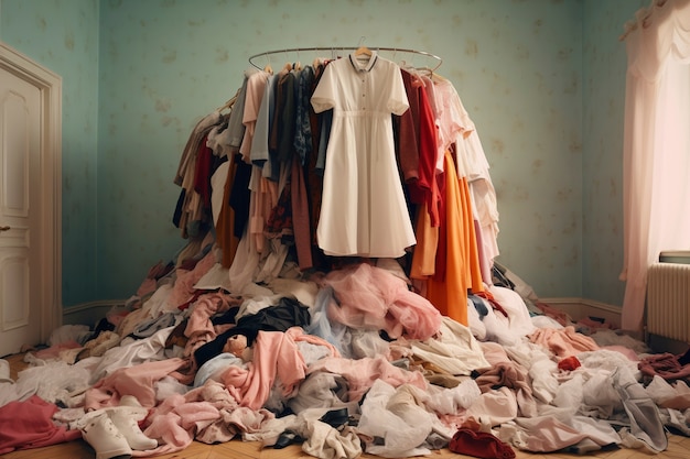 Free photo fast fashion concept with piles of clothes