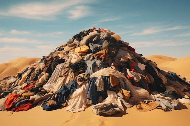 Fast fashion concept with piles of clothes