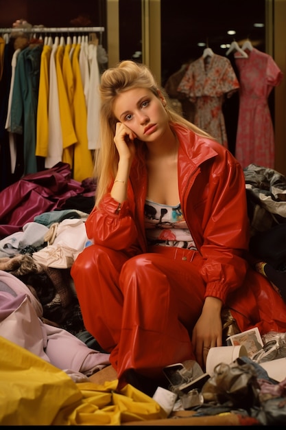 Free photo fast fashion concept with piles of clothes