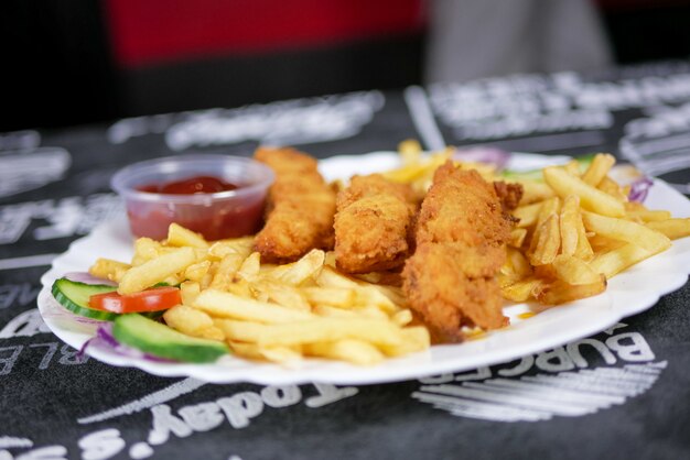 Fast food on a restaurant table