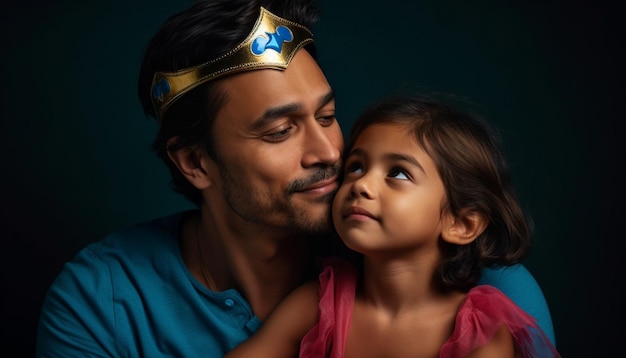Father bonding with child in joyful portrait generated by AI