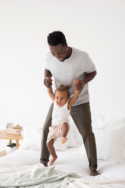father and little daughter spending time together