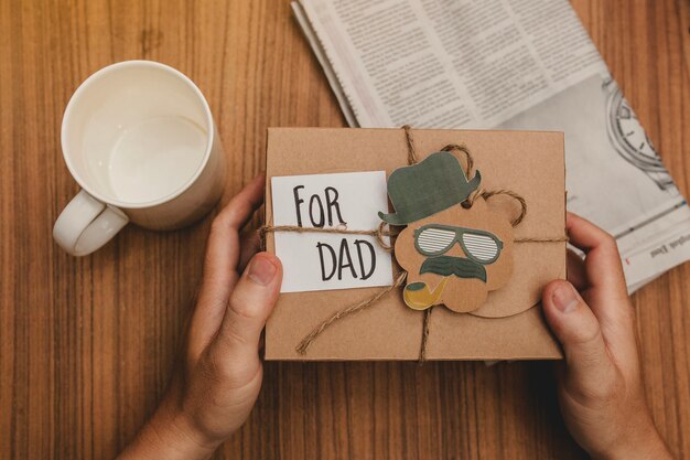 Father's day composition with gift and mug