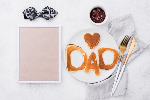 Father's day flat lay with bread copy space